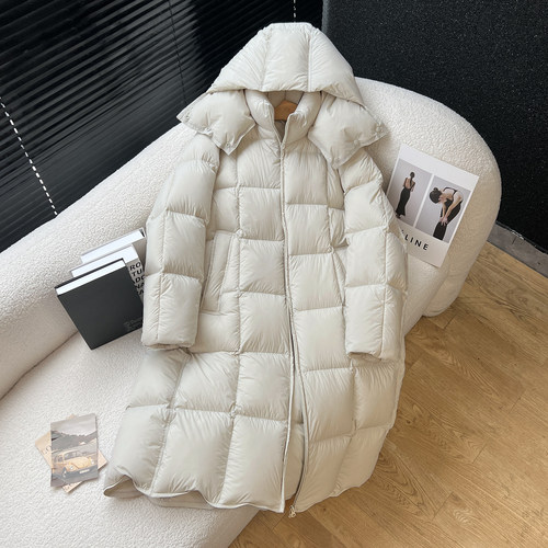 above deck长款过膝加厚白鹅绒羽绒服女东北过冬神器脱卸帽被子款