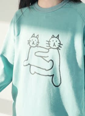 Circ Store X YAN CONG 艺术家合作款毛圈卫衣 抱抱猫圆领印花长