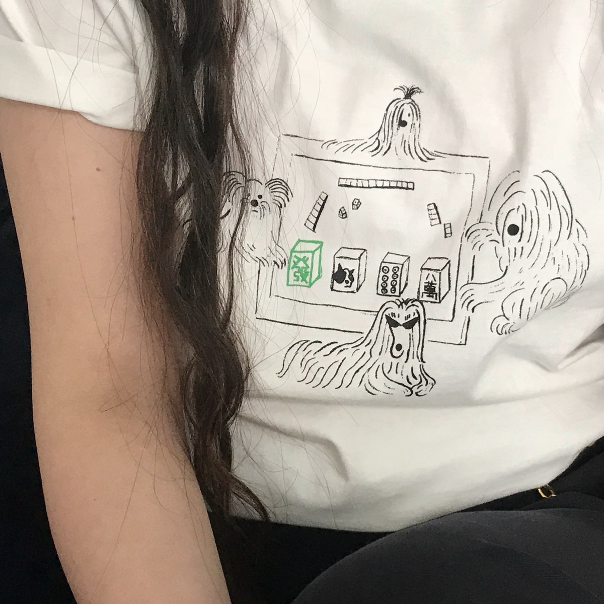 circ发财麻将短袖T恤纯棉白色