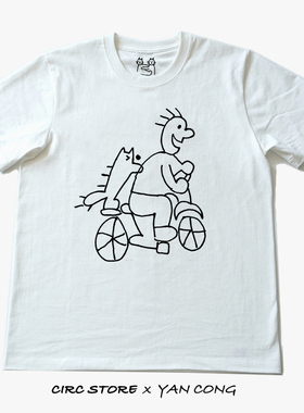 Circ Store x YAN CONG  艺术家合作骑车猫T恤 手工印制 限量
