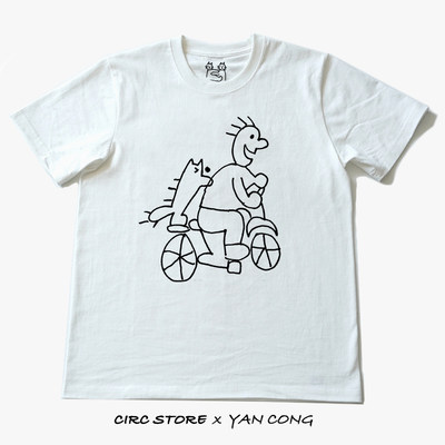 Circ Store x YAN CONG  艺术家合作骑车猫T恤 手工印制 限量