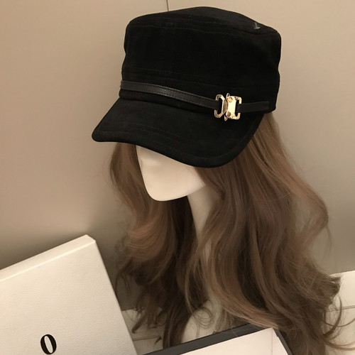 老钱风麂皮平顶马术帽女显脸小秋冬大头围鸭舌帽英伦复古骑士帽子