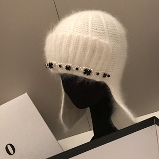 2025秋冬新款韩版保暖针织帽女百搭户外防风护耳帽兔毛寒冬包头帽