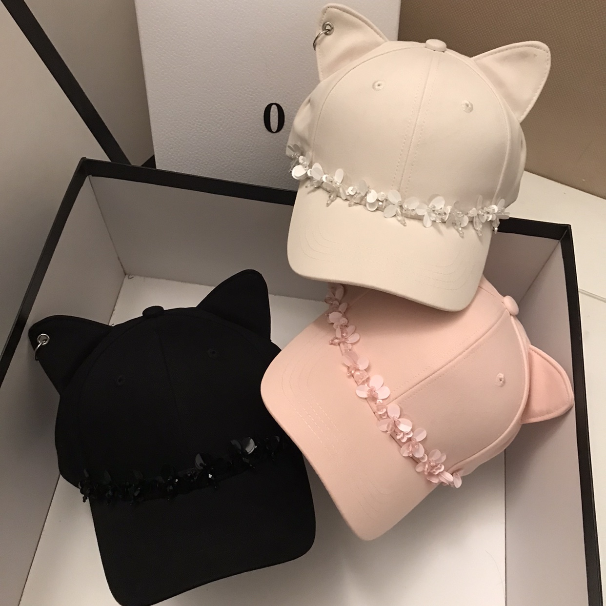 立体猫耳朵棒球帽子女甜美可爱时尚硬顶休闲高品质鸭舌帽凹造型