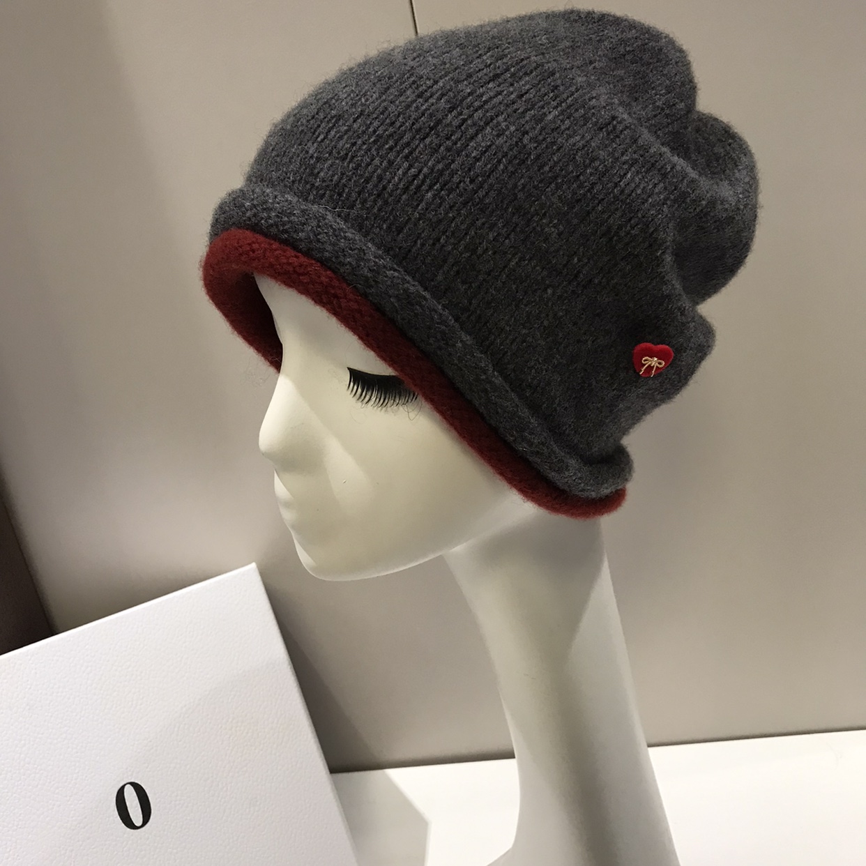 安可拉红色松弛感纯羊毛堆堆帽双边冷酷感高弹力针织冷帽男女款冬