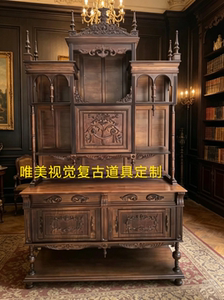 法式中古实木榫卯酒柜餐边柜装饰柜美式影楼复古边柜玄关柜
