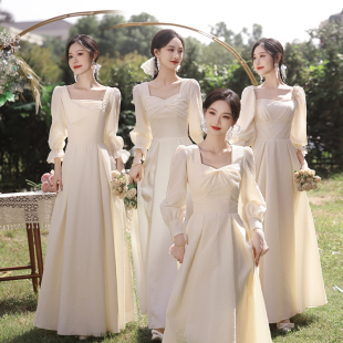 伴娘服2025新款秋冬季长袖姐妹团礼服裙女平时可穿小众高级闺蜜装