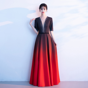 大合唱团演出服女长裙2025新款 主持人晚礼服古筝独唱指挥红歌比赛