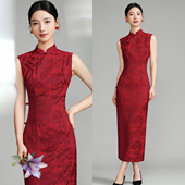 红色无袖 礼服 少女性感收腰气质新中式 国风改良旗袍2026新款 年轻款