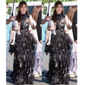 赵露思同款 时髦洋气黑色飘带碎花上衣高腰大摆长款 半身裙两件套