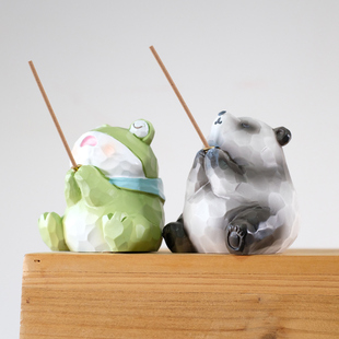 可爱熊猫香插香座好运摆件创意佛系桌面装饰办公室工位创意潮玩