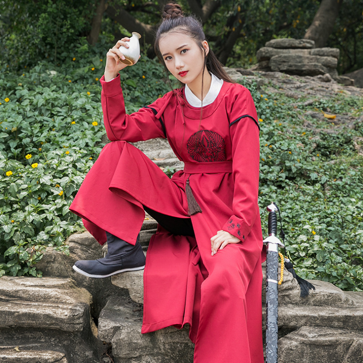 汉元素服饰放鹤亭女款长袍秋冬复古外套长衫圆领袍演出服装出租