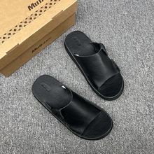 正品牧宝手工纯牛皮真皮拖鞋男高端皮质外穿头层牛皮一字拖鞋凉鞋