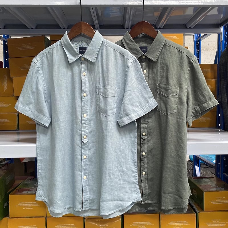 TONY WEAR/湯尼威爾夏季男士襯衣商務(wù)休閑棉麻簡(jiǎn)約素色短袖襯衫