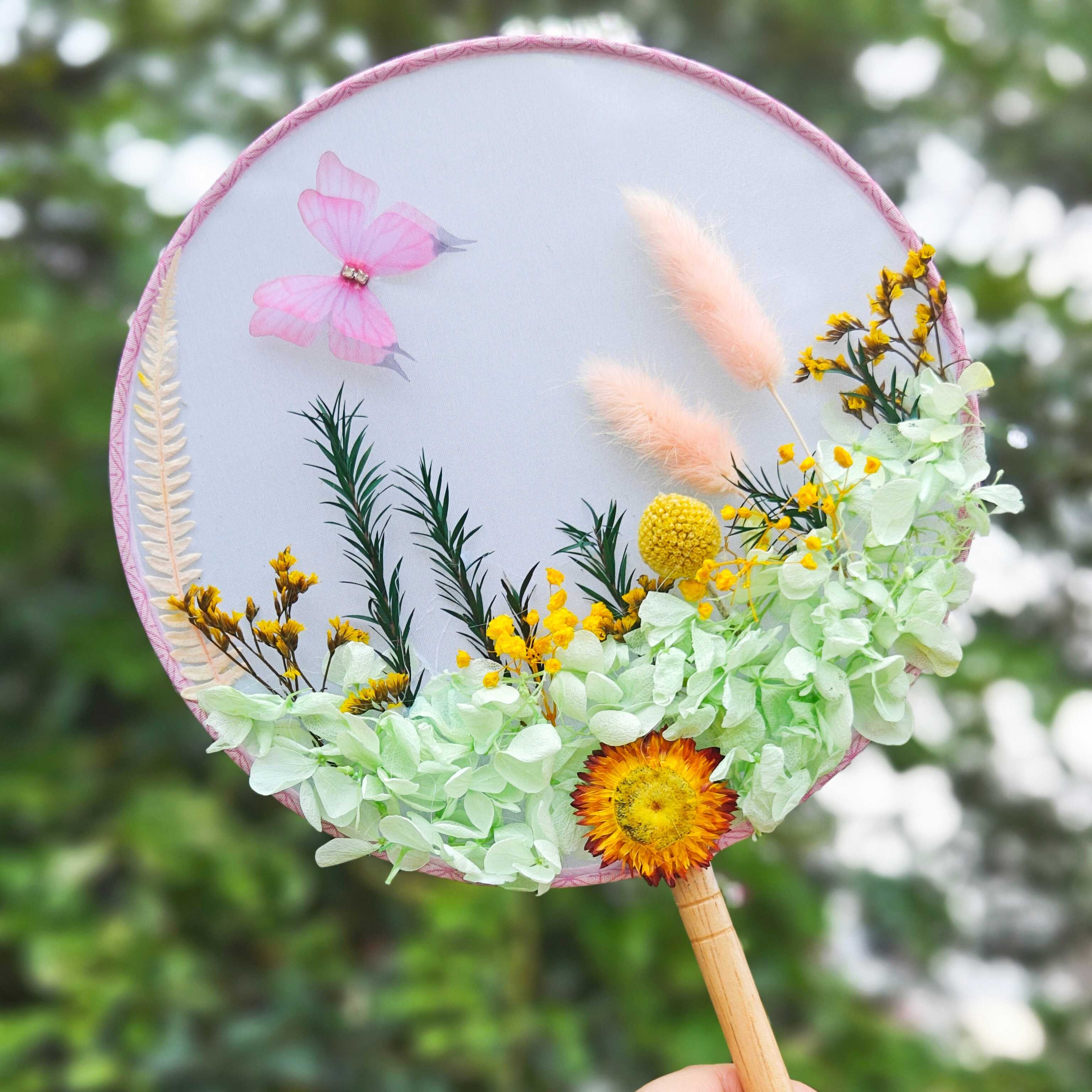 DIY团扇永生花手工材料包