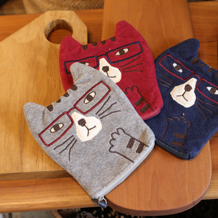 零碎小物都变乖啦!日本正品刺绣猫咪造型化妆包零钱姨妈巾收纳包