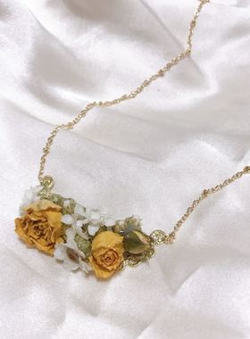 长项链秋日原创小众设计真花