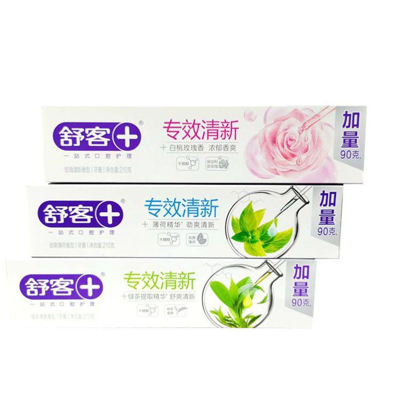 舒客牙膏薄荷玫瑰绿茶210g清新口气女生美白去牙渍去黄去口臭