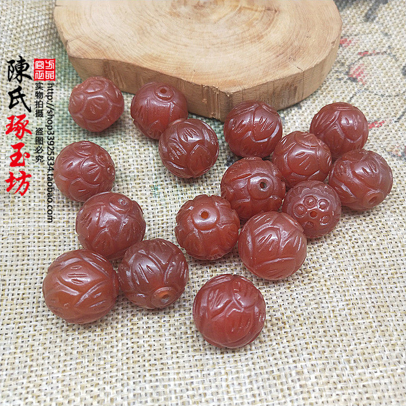 老玛瑙红色莲花珠子手链手串圆珠颈饰挂件配饰项坠DIY手工配饰玉