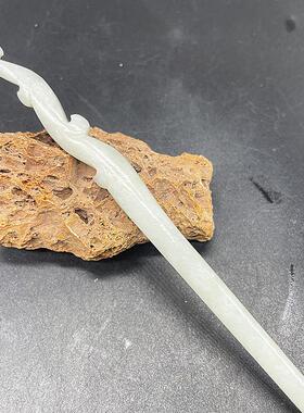 原创新款古装拍摄烟紫色发插古典凤簪青白玉日常佩戴国风镂空簪子