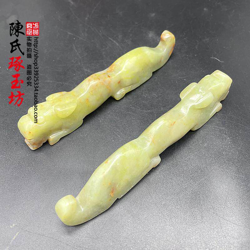 岫玉老虎笔国风虎符摆件虎玉把件男款文玩玉石筷子架笔架手把玩件