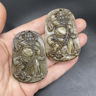 岫玉仿古做旧关钟馗吊坠挂件玉佩阎王天师挂坠男款霸气颈饰玉牌子