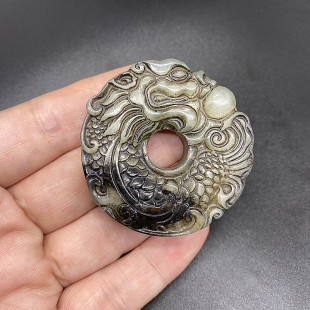 岫玉仿古做旧龙吊坠挂件颈饰项链玉佩腰佩玉坠子游龙戏珠古风汉服
