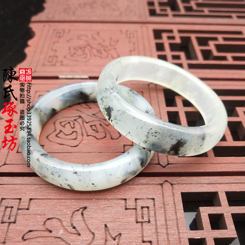 岫玉水墨飘花童镯小口径手镯圆镯子小仙女手饰玉镯圆环圆圈玉环