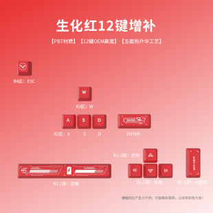 增补游戏键帽PBT热升华OEM高度WASD方向空格ESC图案耐磨客制化套