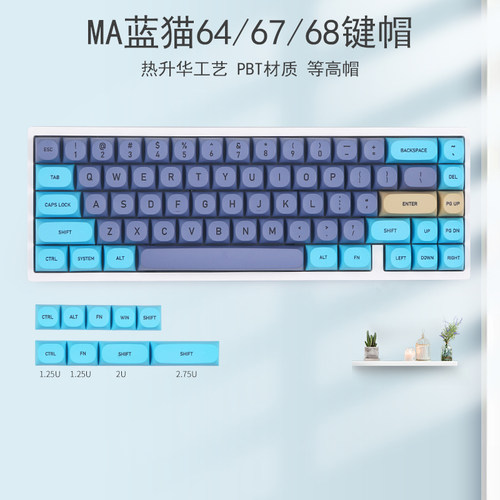 机械键盘非左移63配列PBTma蓝猫