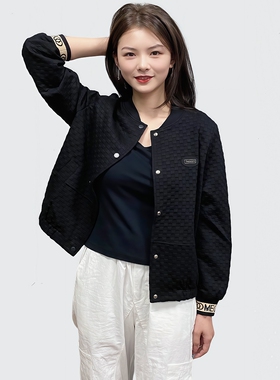 妈妈夹克m.d.y梦蝶缘23A322春秋黑色格子提花时尚酷范棒球服