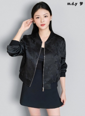 m.d.y梦蝶缘A605秋季潮流新中式黑色棒球服时尚妈妈装开衫外套