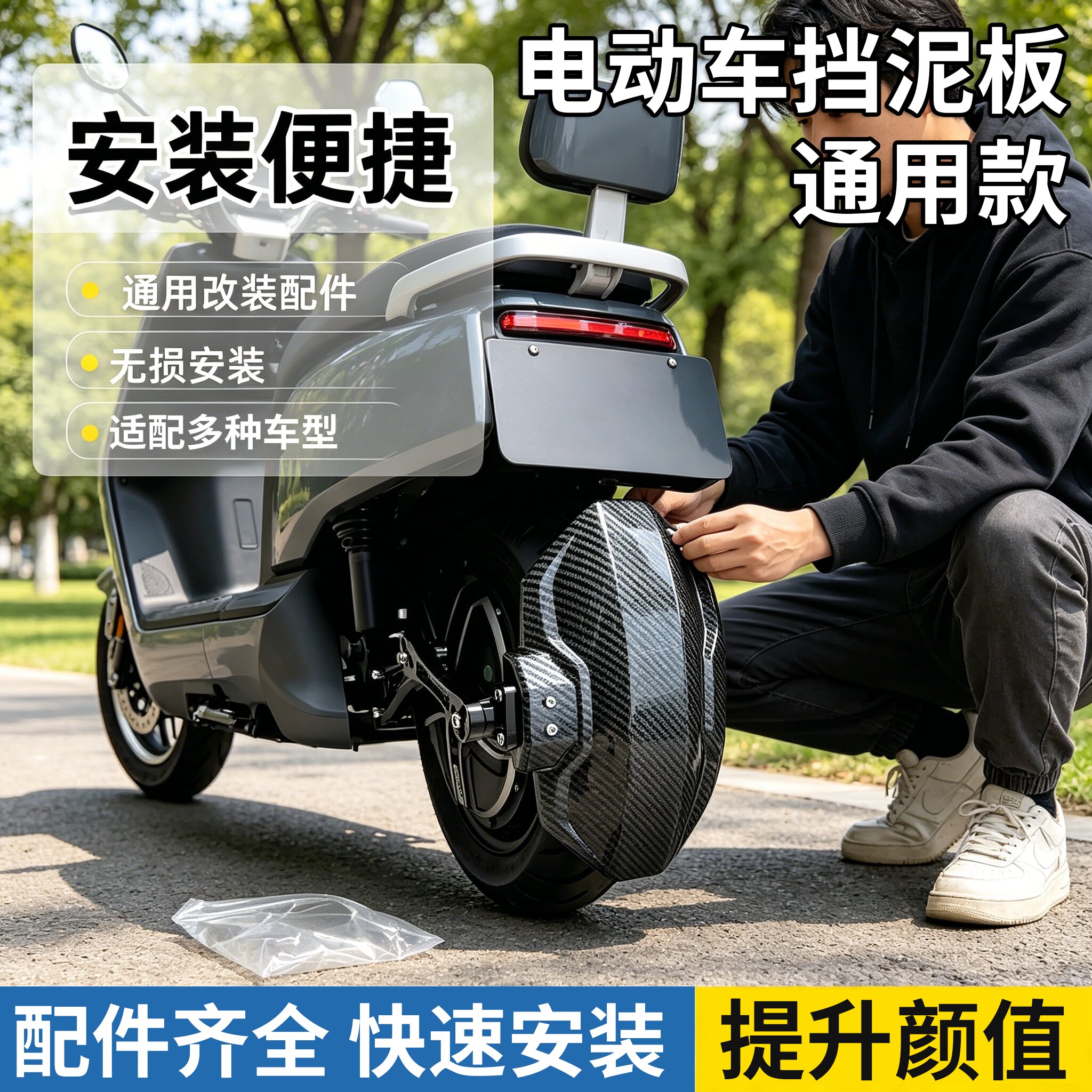 电动车碳纤纹后挡泥板直上图片