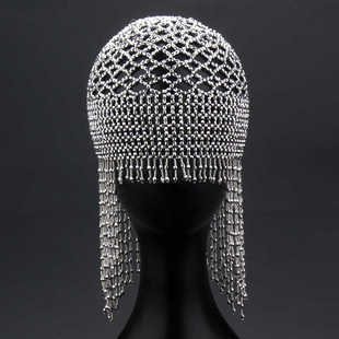 热卖 手工串珠镂空流苏头饰新娘造型舞台走秀表演复古帽子