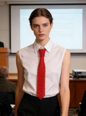 原创新款彩色领带手工串珠T台走秀女士领结装饰项链毛衣链百搭