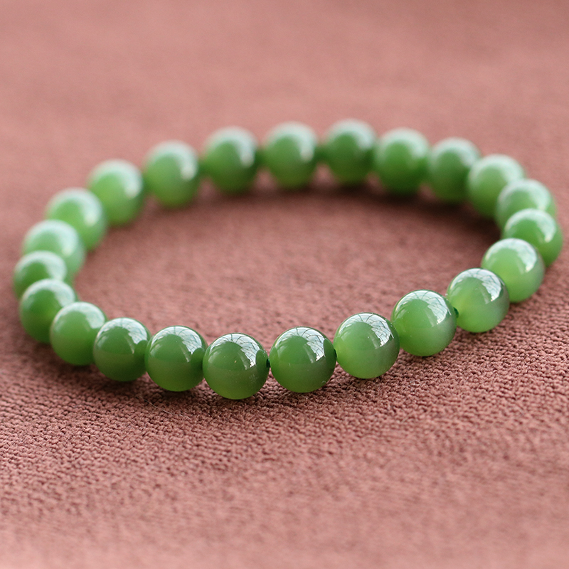 天然和田玉俄罗斯碧玉猫眼手链女款8mm圆珠单圈玉石手串女士配饰