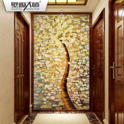大型壁画3d立体欧式发财树玄关墙纸卧室客厅沙发餐厅电视背景壁纸