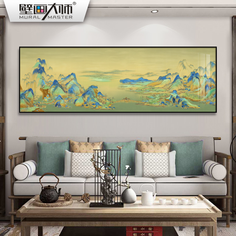 新中式客厅装饰画金箔画山水挂画