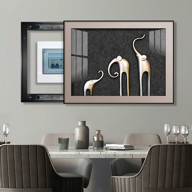 轻奢电表箱装饰画推拉式大象简约抽象餐厅配电箱电闸盒开关盒挂画