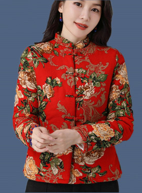 SY中国风冬女士中式唐装东北花小棉袄民族风棉衣棉服复古印花外套