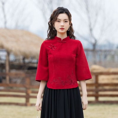 汉服女民国风旗袍改良绣花上衣