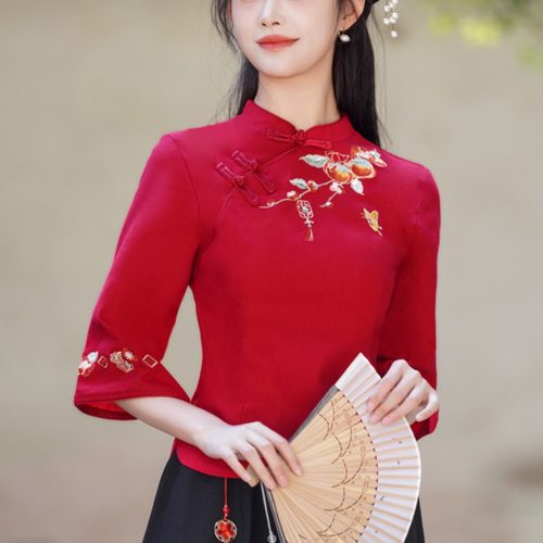 中国风汉服旗袍刺绣立领唐装茶服