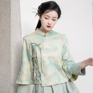 秋冬新款中式旗袍两件套女仙气汉服茶艺采耳服复古民国风唐装上衣