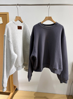 秋冬新款~极简后领标浅灰白/深紫色圆领蝙蝠袖显瘦版型加绒卫衣女