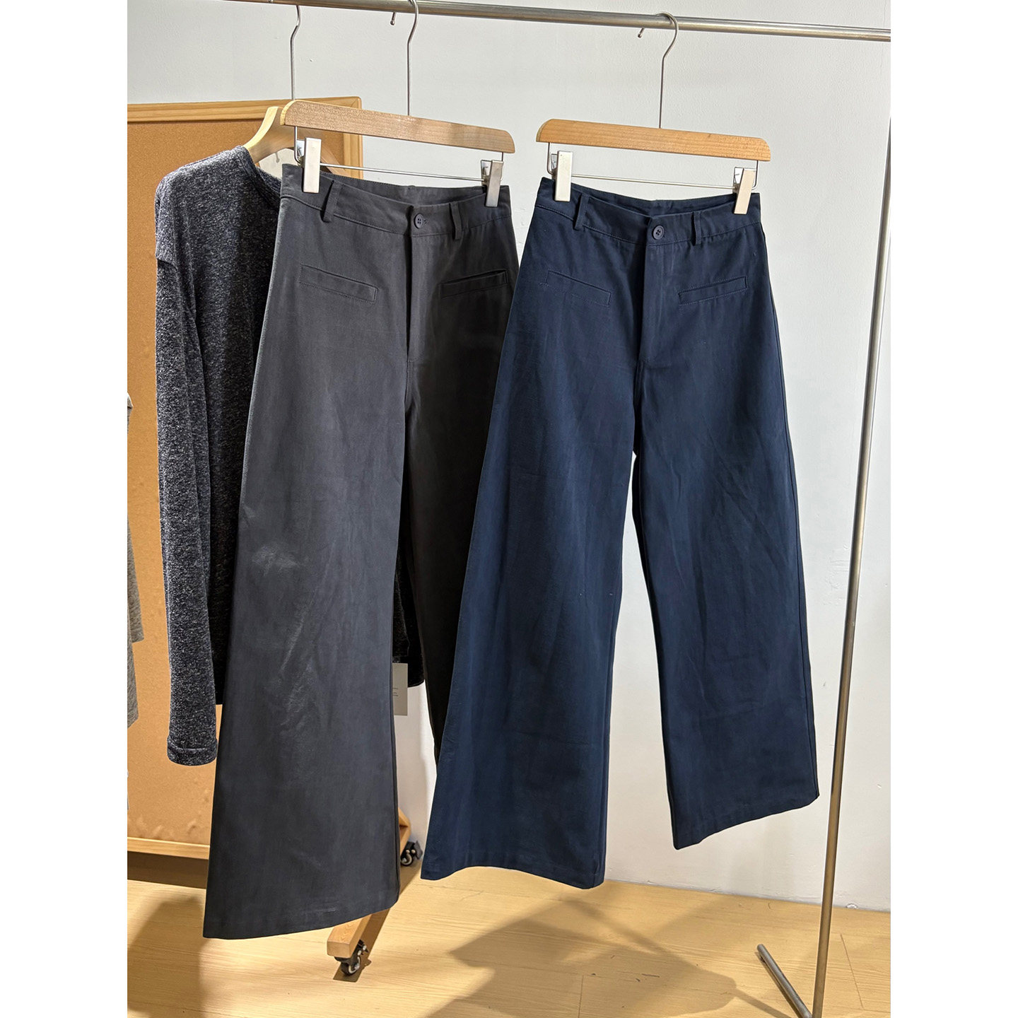 秋季新款~做旧感高级鼠灰色假口袋设计高腰直筒微阔腿休闲长裤女