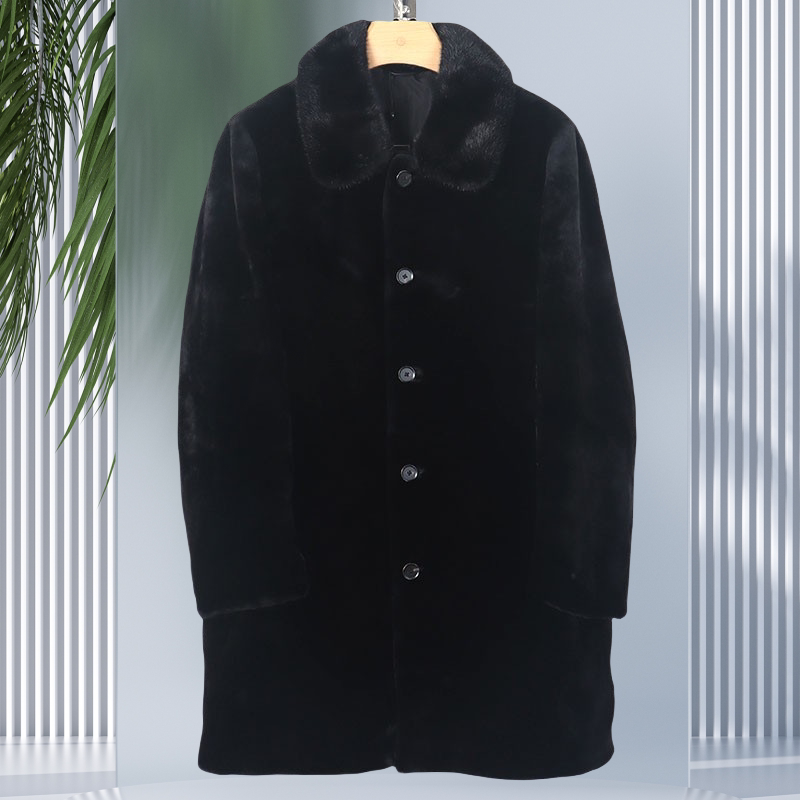 金利来尼克服男装 冬季翻领水貂毛皮男士外套黑色MNS20141420-99