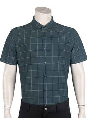 金利来男装夏季翻领格子短袖衬衫商务时尚正装衬衣MKSH169A0106