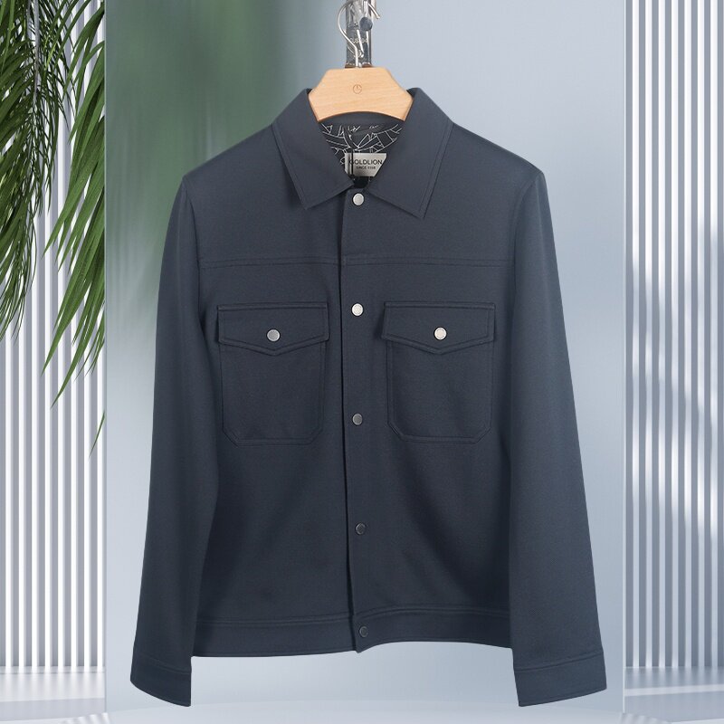 金利来男装夹克 春秋款纯色翻领拉链口袋外穿外套MJS22111420-74