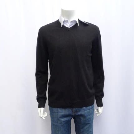 金利来男装中厚纯羊毛衫 秋冬新款纯色V领保暖毛衣HM352702