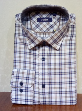 金利来纯棉格子长袖衬衫男秋冬翻领绅士衬衣MBLE098-42001-37